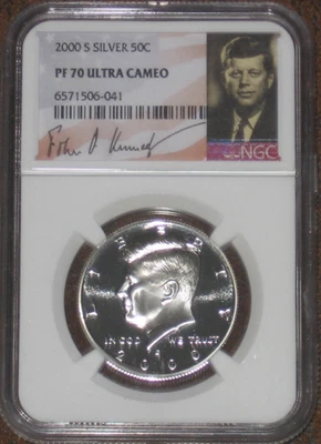 2000 S Silver Proof JFK Kennedy Half Dollar NGC PF70 UCAM PR 50c - Image 1 of 2
