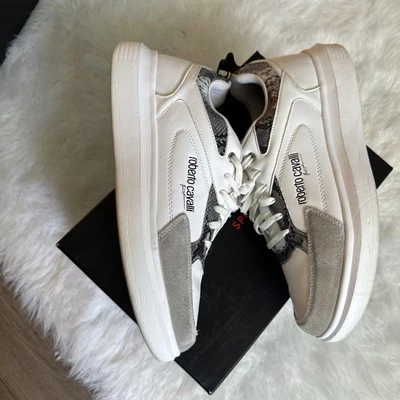 Roberto Cavalli Entrenadores Deportivos Blanco Piel de Serpiente Hombres EE. UU. 11 Zapatos Tenis Foto 1 de 4