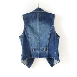 Vest Jeans Fade Fitted Lapel Sleeveless Jacket Tops Women Denim Waistcoat Gilet - Picture 1 of 4