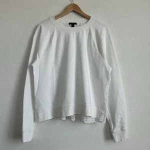 Felpa J Crew donna XL pullover occhiello pizzo ricamo cotone bianco - Foto 1 di 12