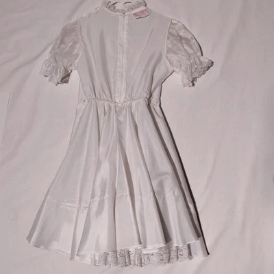 Merry Girl Party Dress Size 12 White Lace Trim Short Sleeve Vintage Made USA - Image 1 of 4