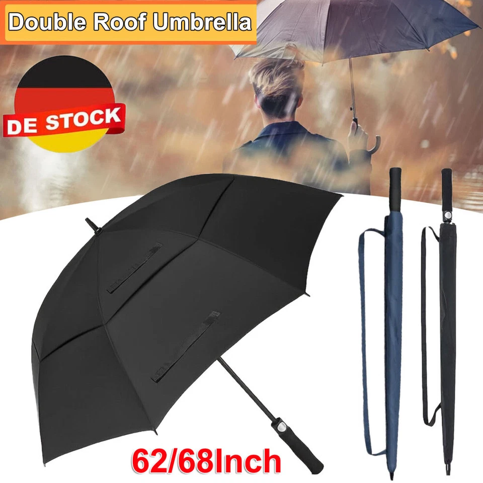 MARKENLOS XL/XXL DOPPELT REGENSCHIRM STURMFEST GOLFSCHIRM STOCKSCHIRM PARTNERSCHIRM 150CM