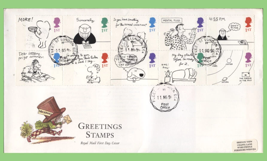 G.B. 1996 Greetings (2 phosphor bands) First Day Cover, 11.11.96 SCARCE, Fleet S - Image 1 of 1