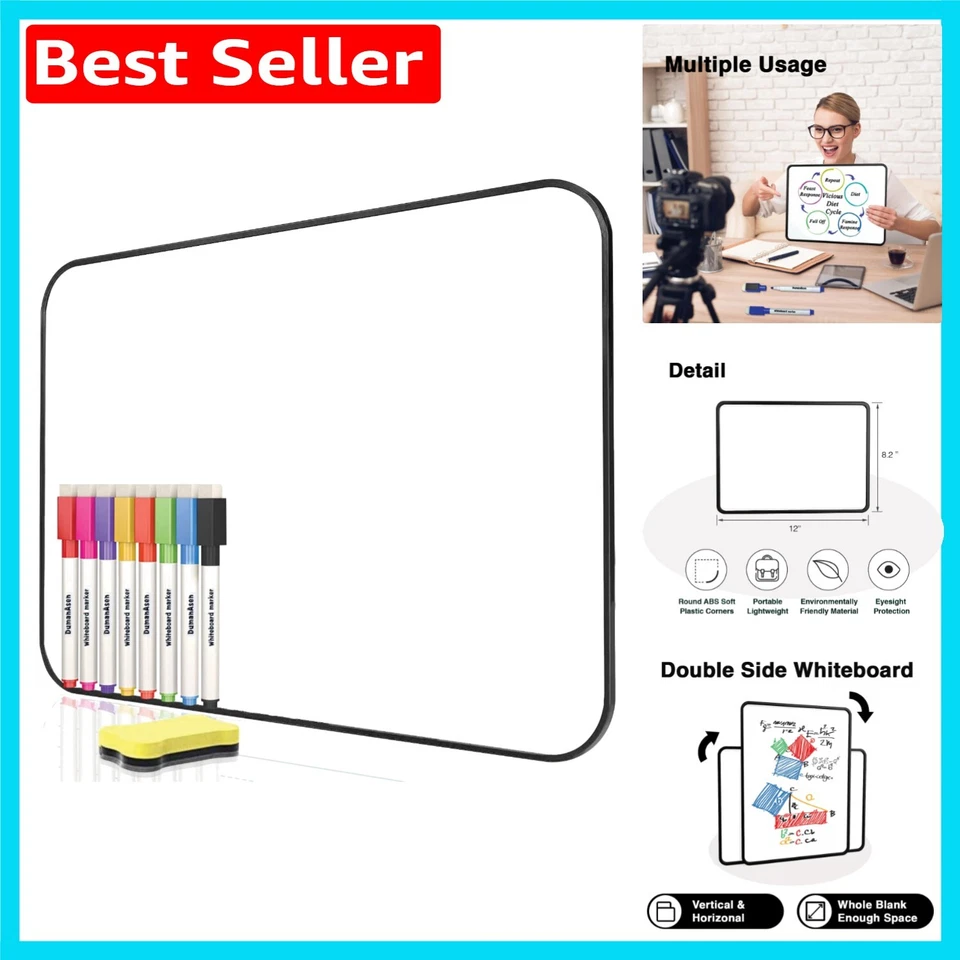 Versatile 8.2x11.8in Dry Erase Board with 8 Pens & Eraser - For Home or Office - Image 1 of 4