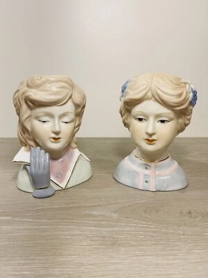 2 jarrones clásicos con cabeza de dama estilo años 50 vintage modernos? 7"" Foto 1 de 4