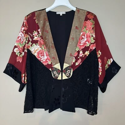 VTG Spencer Alexis Kimono Jacket Women XL Asian Top Floral Silk Luxury Red Black - Image 1 of 4