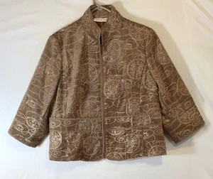 Coldwater Creek bestickte Damenjacke braun Größe 12P Reißverschluss Glitzer Freizeit - Bild 1 von 11