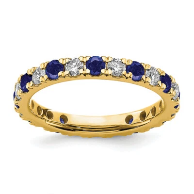 14K Yellow Gold Lab Grown Created Diamond Blue Sapphire Eternity Ring Septemb... - Image 1 of 4