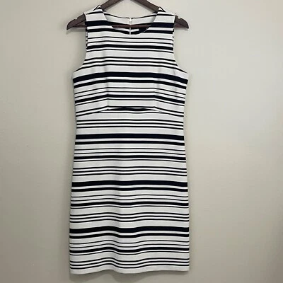 Vestido Ann Taylor Factory 10 Vainas Negro Blanco Rayas Sin Mangas Elastizado Carrera Foto 1 de 4