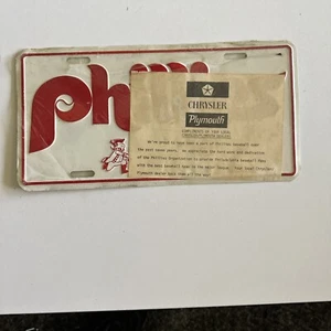 Vintage 70s Philadelphia Phillies Phil & Phillis Baseball Metal License Plate - Picture 1 of 4