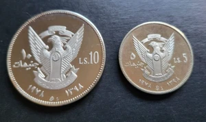 Lot (2) 1978 5 & 10 Pounds SUDAN African Summit Countermark Proof Silver Coins - Picture 1 of 2