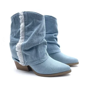 Glaze Women Canvas Cowboy Pionted Toe Boots with Fringe Accent - Picture 1 of 28