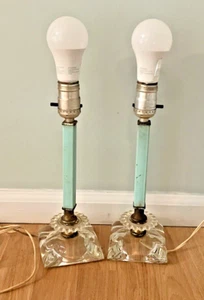 Vintage Paar Kochnagel Klarglas 12" hoch elektrische Schminktischlampe Kristall - Bild 1 von 12