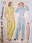 Ensemble pyjama de sommeil 14 simplicité 1078 motif de couture vintage années 40 pantalon bas haut