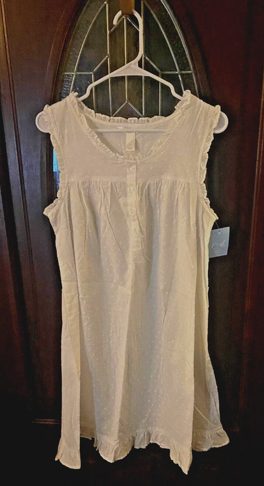 Camisola feminina branca ponto suíço sem mangas Adonna babado chemise - Tamanho médio - Imagem 1 de 1