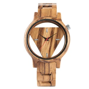 Men's Unique Watch Triangle Case Wooden Quartz Wristwatch Adjustable Strap reloj - Picture 1 of 8