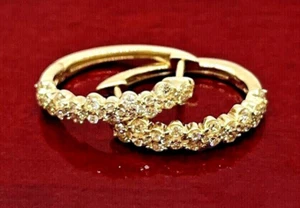 Ladies Oval Shaped Round Diamond Half Hoop Huggie Earrings 10k Solid Yellow Gold - Picture 1 of 9