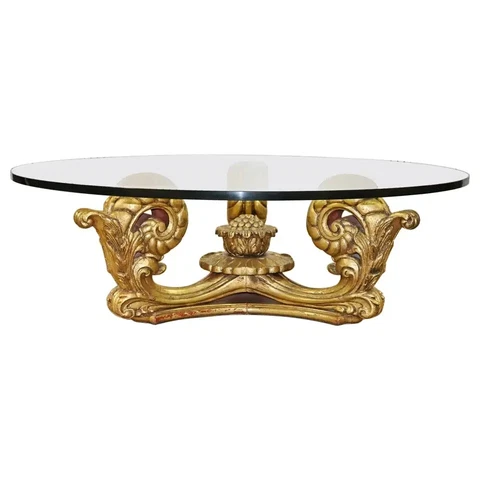 Gilded Fine Quality Carved Louis XV Style Round Coffee Table Cover