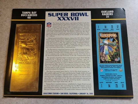 SUPER BOWL 37 Buccaneers vs Raiders Willabee & Ward 22KT GOLD TICKET Cover