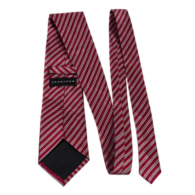 Corbata Sean John Para Hombres Roja Gris Metálica Rayas Clásica Larga Diseñador Negocios Foto 1 de 4