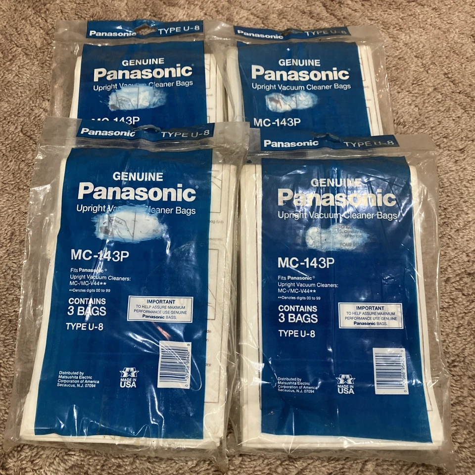 4 X Pack Panasonic Type U-8 Vacuum Bags 12 Total Bags MC-143P  Genuine USA New - Image 1 of 4