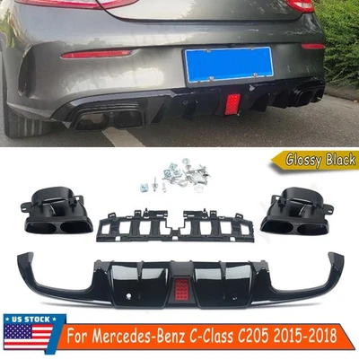 For 15-18 Mercedes Benz C205 Coupe C43 C63 Style Rear Diffuser+Tailpipe Black - Image 1 of 4