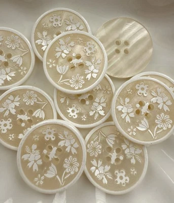 10PC White Flower & Leave Resin Buttons Sewing Crafts Flat Back Buttons 15mm - Image 1 of 4