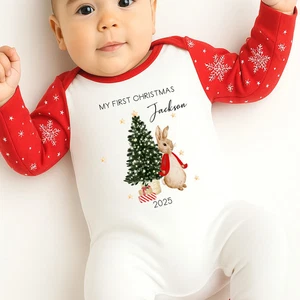 Conejo Rojo Personalizado Mi Primera Navidad Personalizado Bebé Crecer - Imagen 1 de 8