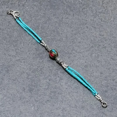 Tibetische Türkis Koralle Chalzedon handgefertigt Perlen Nepali Armband 6" SR... - Bild 1 von 4