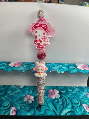 My Melody Perlen Stift 7,5" - Rosa Häschen Charm, Strass Glitzer, Handarbeit Kawaii - Bild 1 von 2
