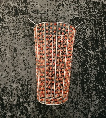 Vintage Perlen Draht Korb Orange Glasperlen Handarbeit Indien Retro MCM - Bild 1 von 4