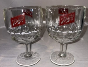Set Of 2 Vintage Schlitz Beer Thumbprint Goblet Glass Beer Mugs - Picture 1 of 6