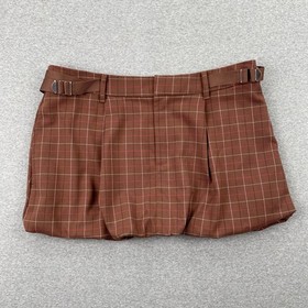 NWT Free People Saturn Brown Plaid Bubble Mini Skirt 12 Dark Academia Low Rise