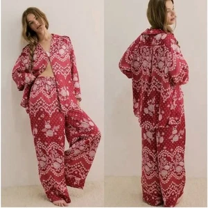 Intimately Free People Dreamy Days XL Wide Leg Floral Cherry Red Combo Pj Set￼ - Picture 1 of 6