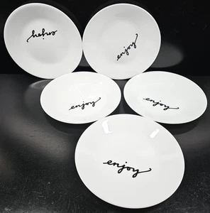 5 Corelle Celebrations Enjoy Appetizer Plates Set Corning Black White Dishes Lot - Picture 1 of 24
