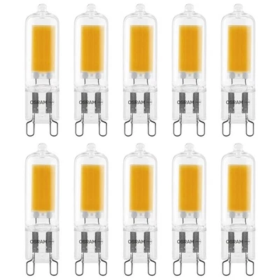 10 x Osram LED Lámpara de base de lápiz de vidrio 2W = 20W G9 COB transparente 200lm blanco cálido 2700K