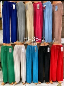 NEW LADIES WIDE LEG PLEATED FLARED PALAZZO TROUSERS LONG COMFY SUMMER TROUSERS - Picture 1 of 1