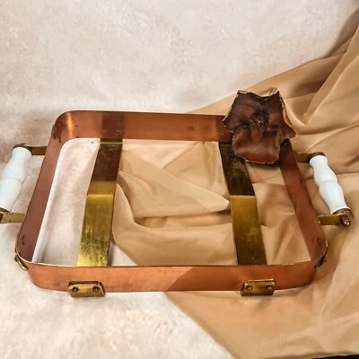 Antique Copper and Brass Stand with Porcelain Handles - Image 1 of 4