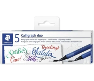 STAEDTLER 3002 C5 Double Ended Calligraphy Markers - Assorted Colours Pack of 5 - Bild 1 von 3