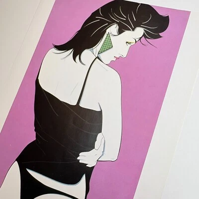 Patrick Nagel De Colección Impresión Playboy Ilustración Rosa Verde Negro Tanque Arte Pop Decoración Foto 1 de 4
