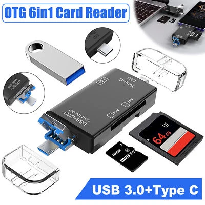 6in1 USB 3.0 Flash Drive TF Card Reader Adapter Type C OTG For iPhone Android PC - Image 1 of 4