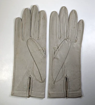 Classy Women's Taupe Leather Gloves Unlined - Detailed 'X' Stitch Design Size 7½ - Image 1 of 4