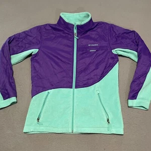 Columbia Jacket Youth XL Purple Green Fleece Full Zip Outdoors Girls Retro Style - Picture 1 of 6