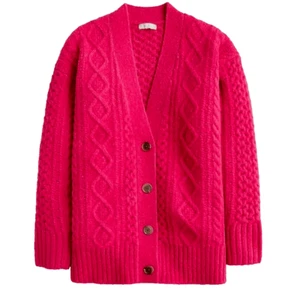 NWT J.Crew Cable-knit Stretch Cardigan in Wild Fuchsia Pink Oversized Sweater S - Picture 1 of 5
