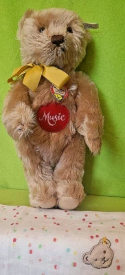 steiff 408458 - Musik-Teddy 32cm Langhaar-Mohair caramel lim. 0885/7000 KFS sGUT - Bild 1 von 4