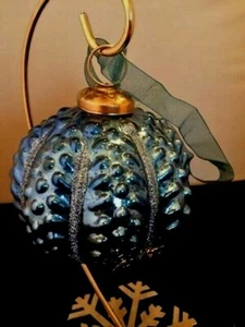 Large Blue w/ Glitter Mercury Glass Ornament ~4"x4" ~ GORGEOUS!! ~Kugel Style~ - Picture 1 of 3