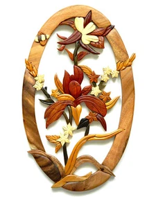 Columbine Flor Abeja Intarsia Madera Arte de Pared Decoración del Hogar Placa Lodge Nuevo - Imagen 1 de 2