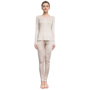 Ladies Silk T-shirt Tops Long Johns Blouse Crew Neck Shirts Soft Knitted Casual - Picture 1 of 13