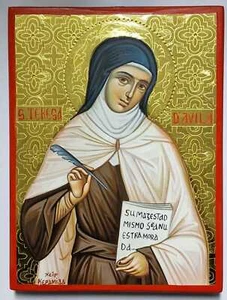 Heilige Theresa v. Avila IKONE handgemalt 24K Gold Icon St.Teresa of Avila Icone - Picture 1 of 3
