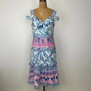 Lilly Pulitzer Dress Women 8 Iva Midi Floral Ruffle Bow Tier Flock Party Core - Picture 1 of 23